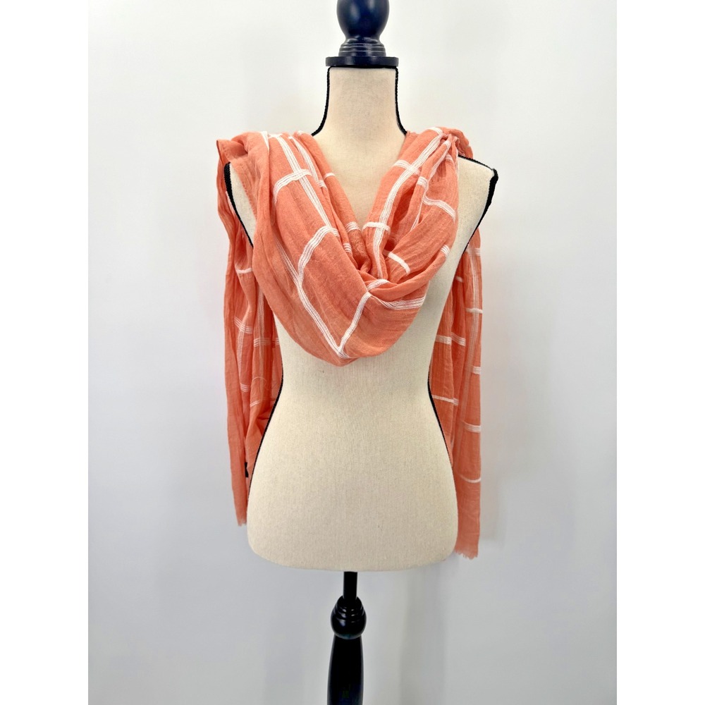 Echo Window Pane Plaid Peach Cream Scarf Wrap Shawl Lightweight Cottage Coast